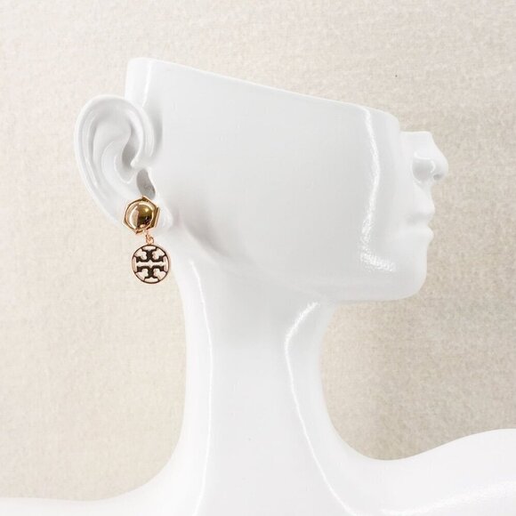Tory Burch Hexagon Circle Logo Drop Earrings Rose Gold OS - Picture 11 of 12